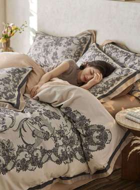 纯棉加款厚磨毛四件6套0支全棉轻大奢版数码印花床笠秋冬SN-08270