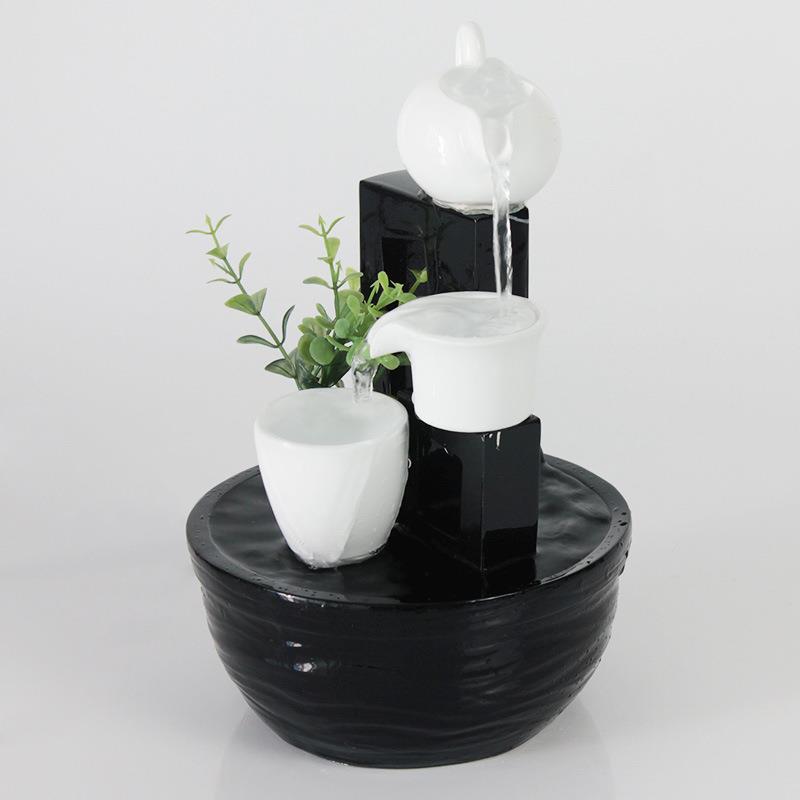 创茶具喷泉流水意桌面摆件聚财祥件摆件HZT国风风吉水摆家居摆件