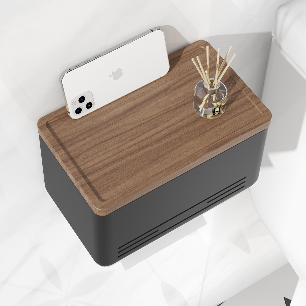 木卫生间免打孔纸巾盒厕所架卷纸收纳418浴室巾架厕纸抽实纸架纸