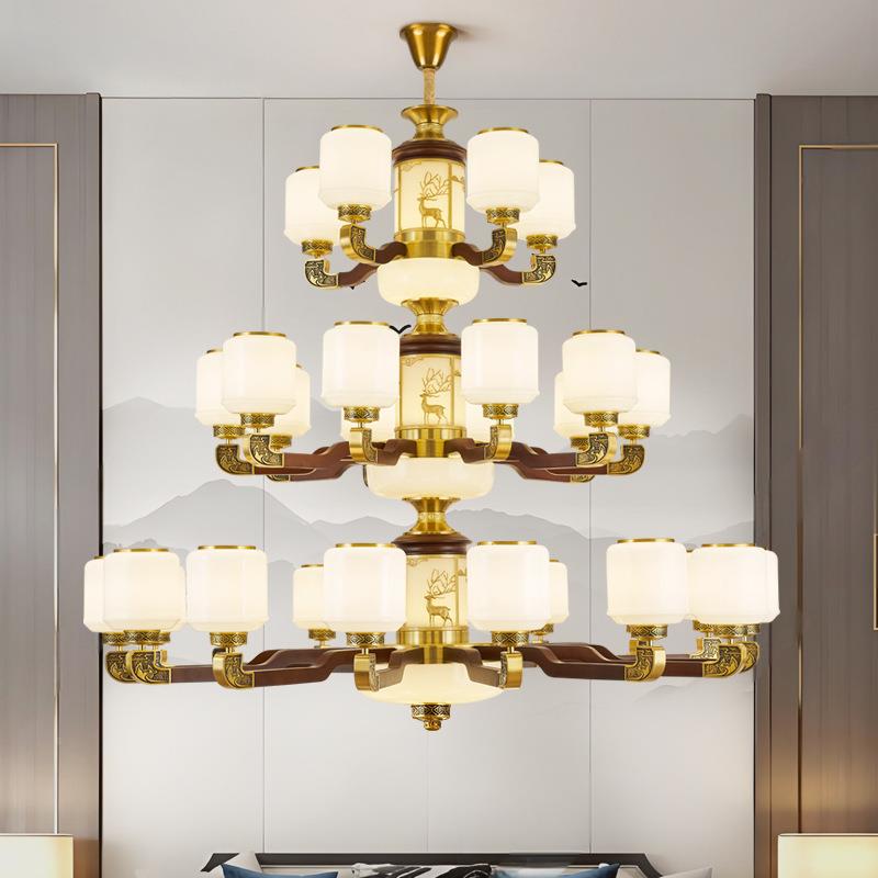 新中式吊灯全铜实木742客厅国灯中风气别墅餐厅禅意大茶室中山灯