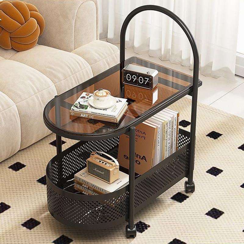 可移动发茶几奶油风小户型家用玻璃带轮收厅边纳几客茶几沙多层储