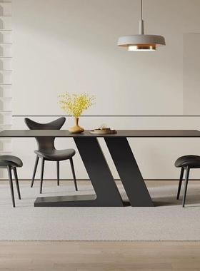 现代约黑色岩板桌椅组XSB餐合家用小户型客厅长方形岛台奶简油风