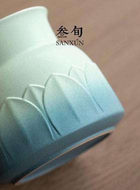 旬木锦JXLH-369绣莲华茶道六君子套装家用茶筒高叁端黑檀夹茶勺茶