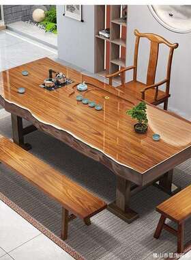 茶全实大板整木板茶桌椅组合一桌五椅客OYV厅家用茶具台一整套茶