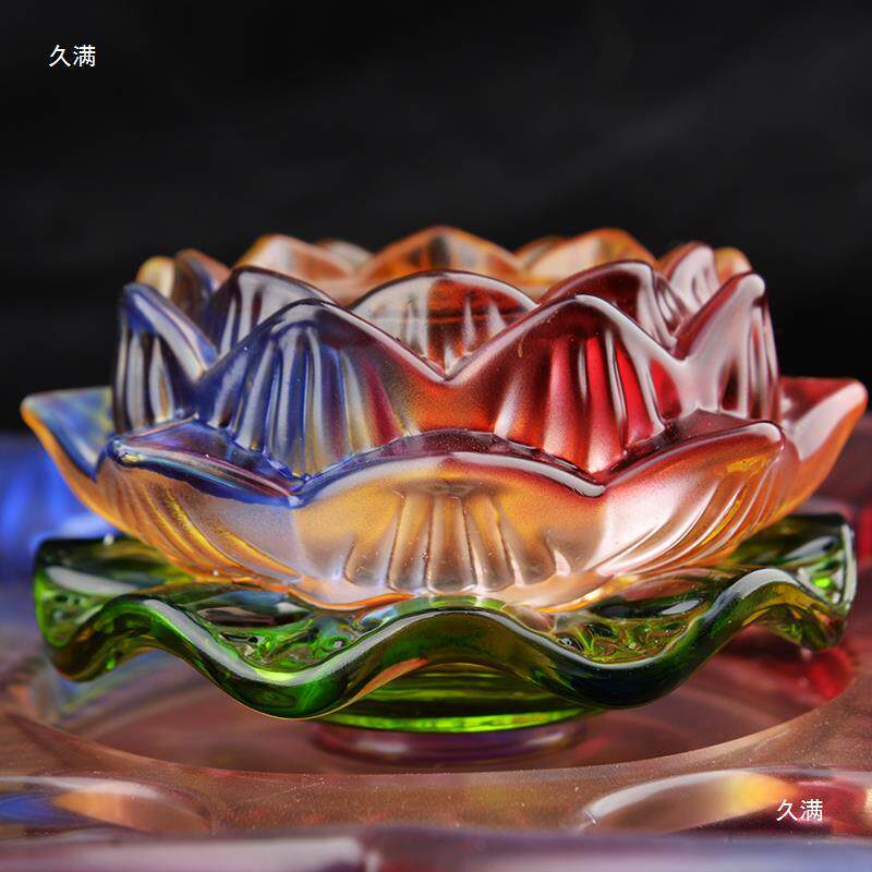 VYN蜡璃七彩七星佛莲花酥油灯座家用供长明琉灯架烛台神台佛前供