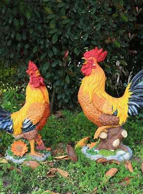 户装外仿真公鸡摆件生肖1608-161鸡树脂艺品花园饰母鸡工雕塑仿真