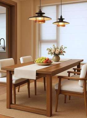 胡色全实木餐桌家用子厅客小户型出租房吃饭桌75172复古风餐桌桃