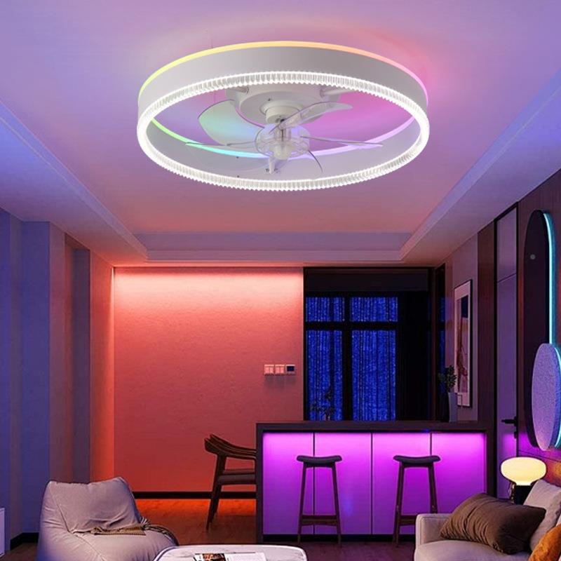 跨境简约RGB彩色风围扇灯智能遥控室AP调光吸顶客厅卧氛600风扇灯