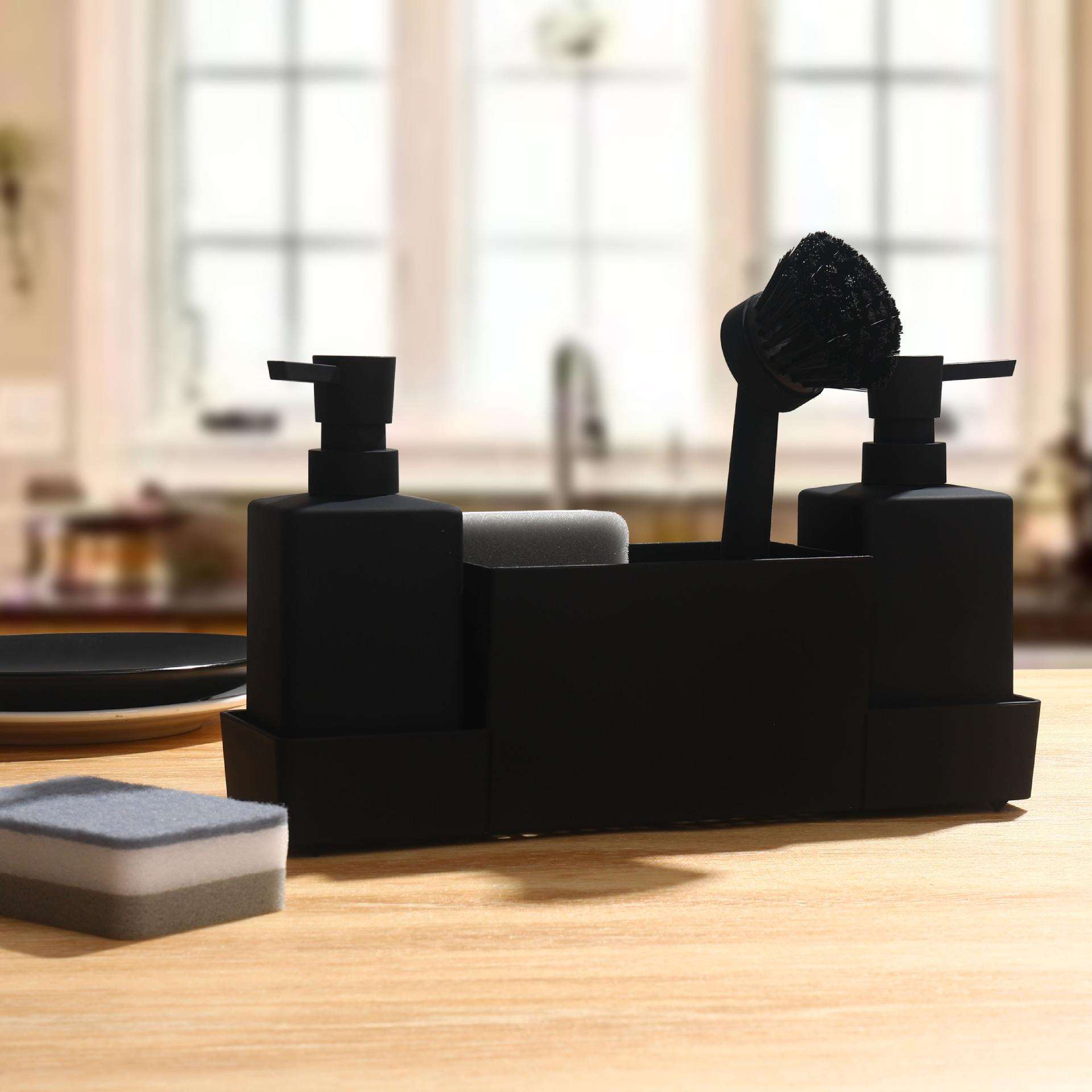 房皂液器海绵架和洗碗刷用于洗手分5024洗碗液的装瓶有托厨盘带收