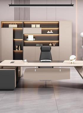 尚白色经理主管班台QIO钢琴烤时漆办公设计师创意桌高端总大裁老