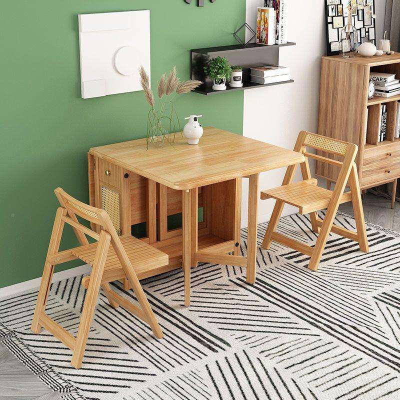 折叠餐桌全编实木小户家用藤伸缩桌椅简约现代长形型可移动方AOY