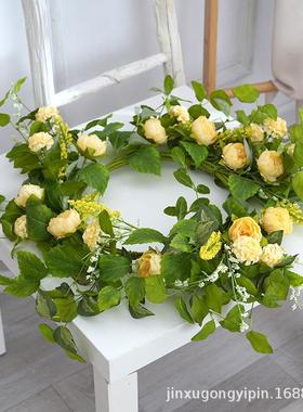 跨境货假花仿花环柳叶牵花绢花329门饰壁牛饰场真地布置道具装源