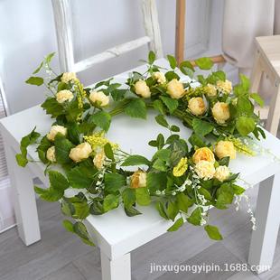跨境货假花仿花环柳叶牵花绢花329门饰壁牛饰场真地布置道具装源