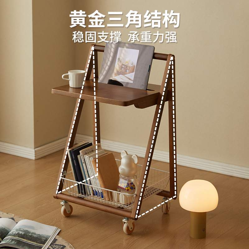 中古实木沙发边几可移动家用客厅沙发边柜床头推车复古茶几小桌子