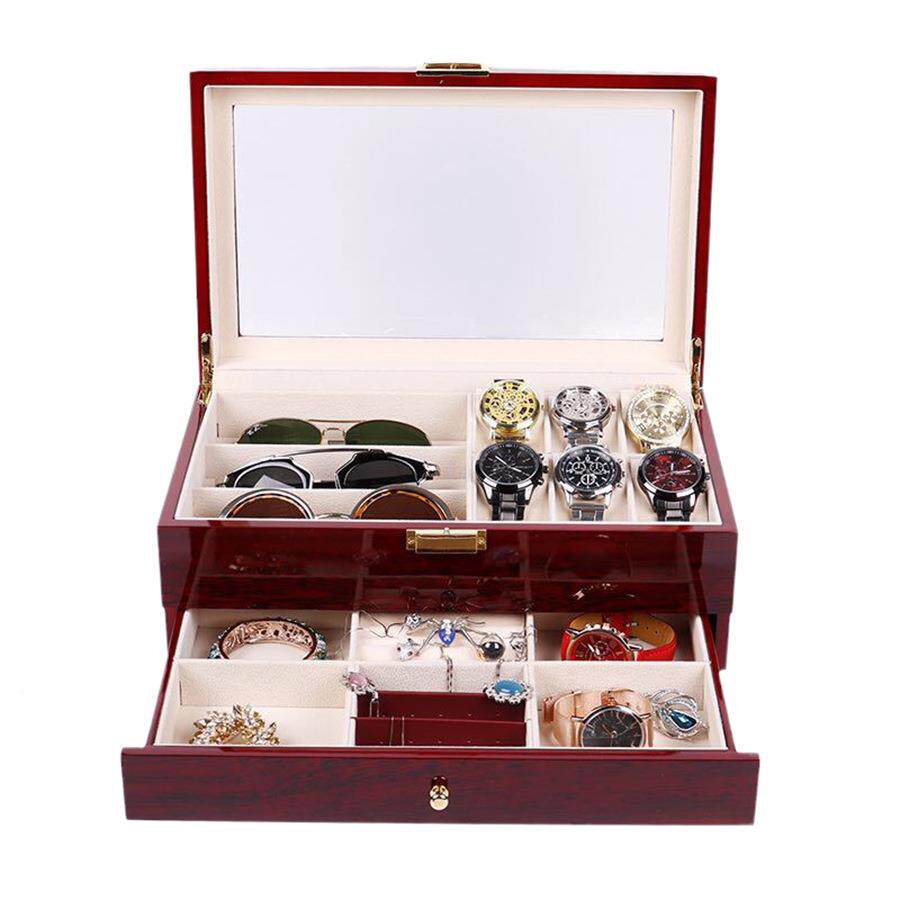 现货63+木质VNX烤漆眼镜盒阳镜墨镜展示道具抽太屉式双层收眼镜纳