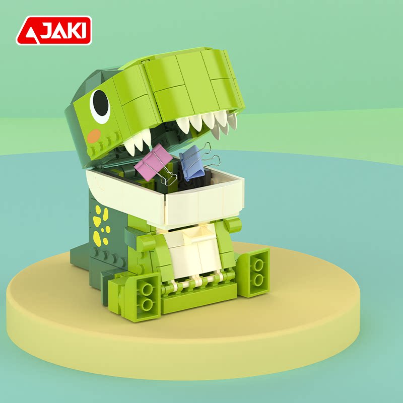 JAKI佳奇小恐龙积木叠叠乐桌面摆件收纳笔筒相框儿童玩具组装礼物