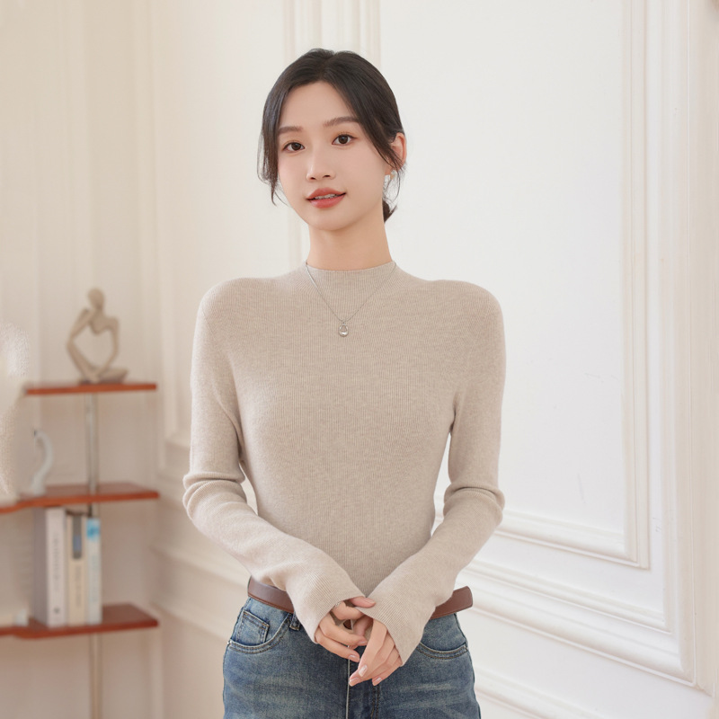 一线成衣无缝羊毛圆领打底衫女内搭秋冬修身保暖衣针织衫显瘦毛衣