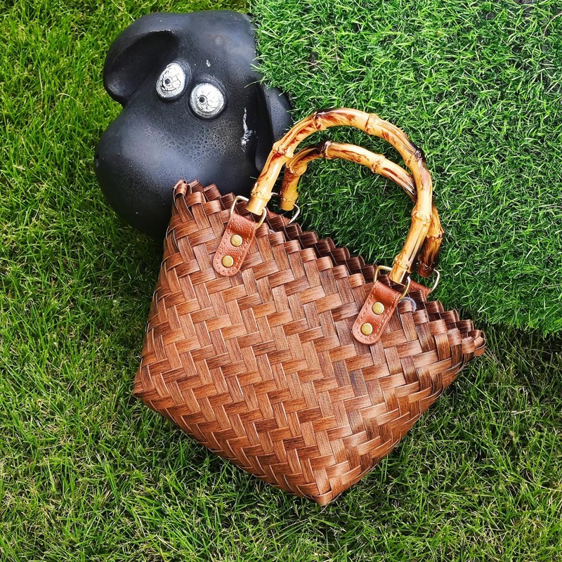 纯手工编织包菜篮子百搭复古竹节