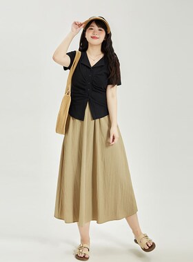 120斤的大杨黑色山本半身裙女夏季胖MM大码显瘦裙子梨型身材A字裙