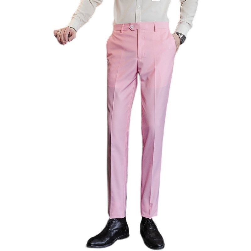 白色西裤男士工作服大码修身直筒彩色微胖男装休闲裤春秋季男裤子