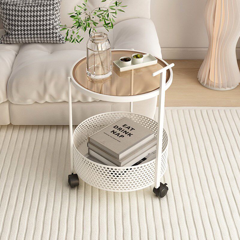 奶油风客厅沙发边几角几网红高颜值收纳小推车阳台可移动圆形茶几