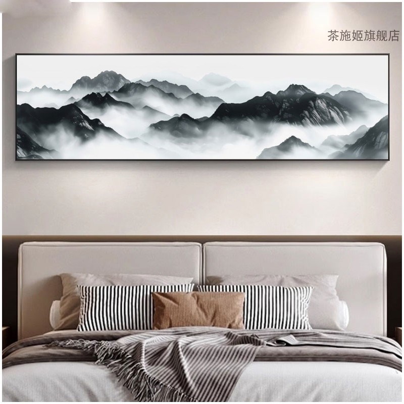 新中式客厅装饰山水风景画沙发背景墙挂画一整幅2024新款大气壁画