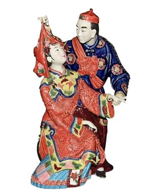 石湾陶瓷公仔春宵一刻婚礼摆件婚庆结婚情侣礼物手工饰品夫荣妻贵