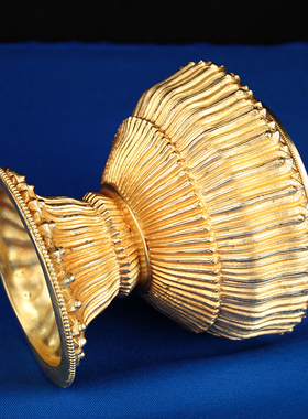 米盒尼泊尔纯铜鎏金银藏传密宗佛台供奉修粮米壶摆件佛前宝瓶米罐