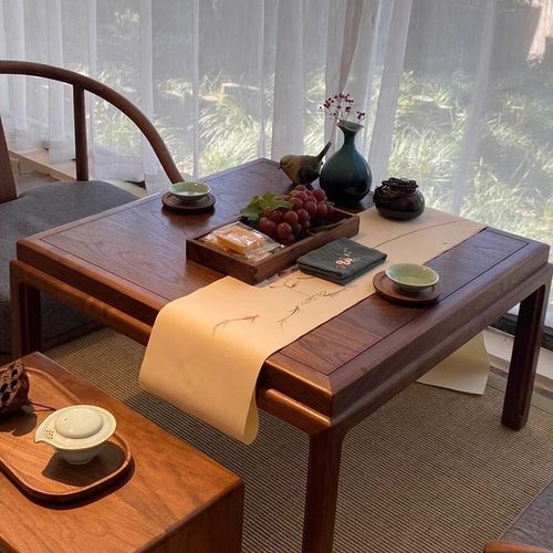 新中式榻榻米茶桌禅意北美黑胡桃木家用日式阳台飘窗茶桌小矮茶台