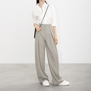 夏莫卡老钱风裤子女垂感西装裤加长遮胯显瘦弯刀裤高级灰色阔腿裤