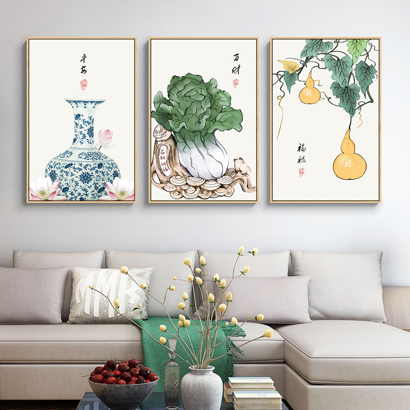新中式客厅装饰画中国风沙发背景墙壁画饭厅墙面装饰挂画招财福禄