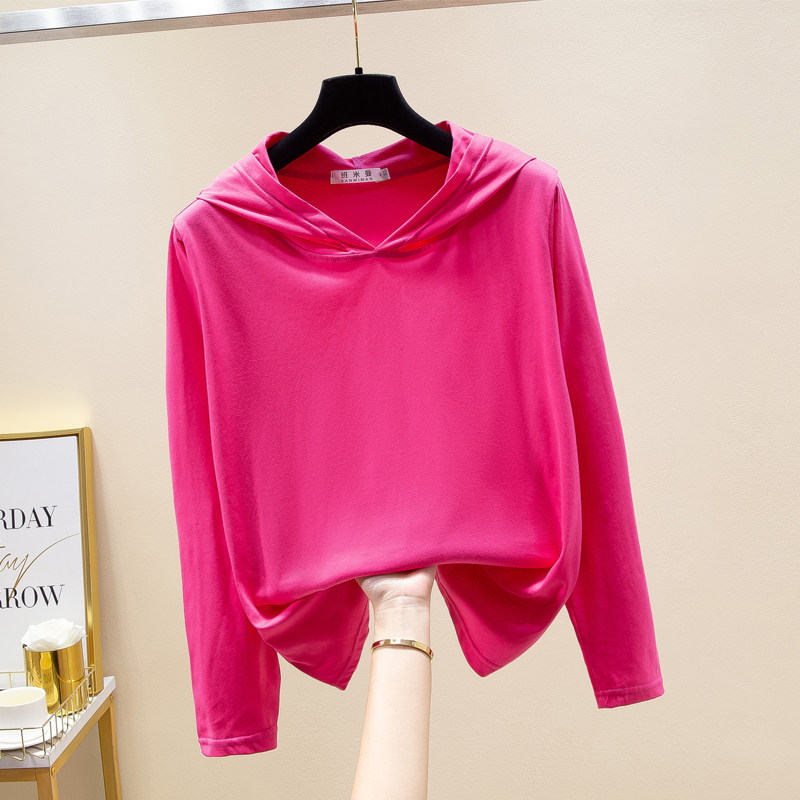 2023新款春秋卫衣t恤女长袖薄款夏宽松连帽纯棉大码带帽外穿上衣