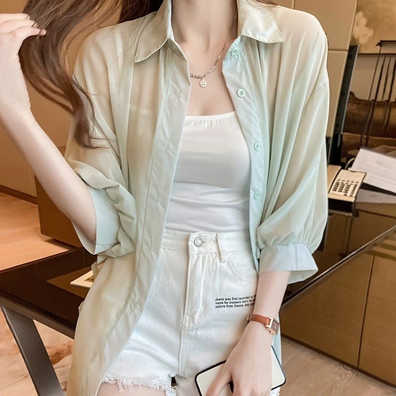 防晒开衫披肩女外搭衬衫上衣夏季2024新款薄款雪纺衫吊带裙子罩衫