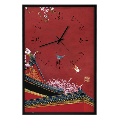 新中式遮挡电表箱装饰画带钟表电闸盒配电箱竖版款免打孔时钟挂画