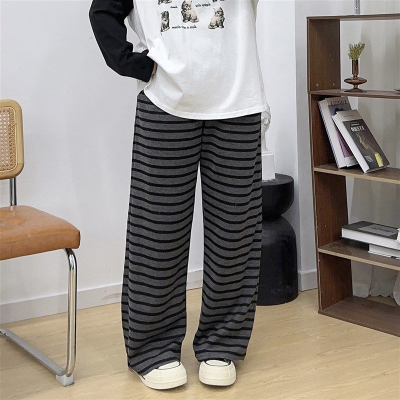 大码胖mm早春新款撞色条纹阔腿裤女抽绳高腰休闲卫裤子宽松直筒裤,女装/女士精品,大码裤装,淘宝优惠券,粉丝福利购,淘宝优惠卷