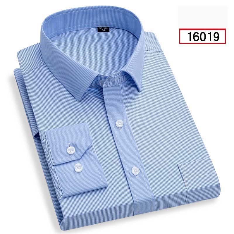 夏季薄款男士长袖衬衫全棉中年男商务正装条纹衬衣免烫爸爸装纯棉