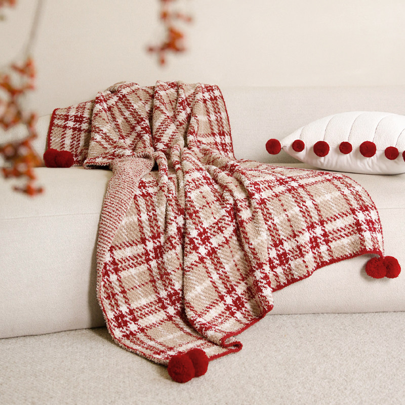 MILA米拉北欧风半边绒格纹毛毯红色秋冬耶诞新年氛围盖毯沙发披毯,床上用品,休闲毯/毛毯/绒毯,淘宝优惠券,粉丝福利购,淘宝优惠卷