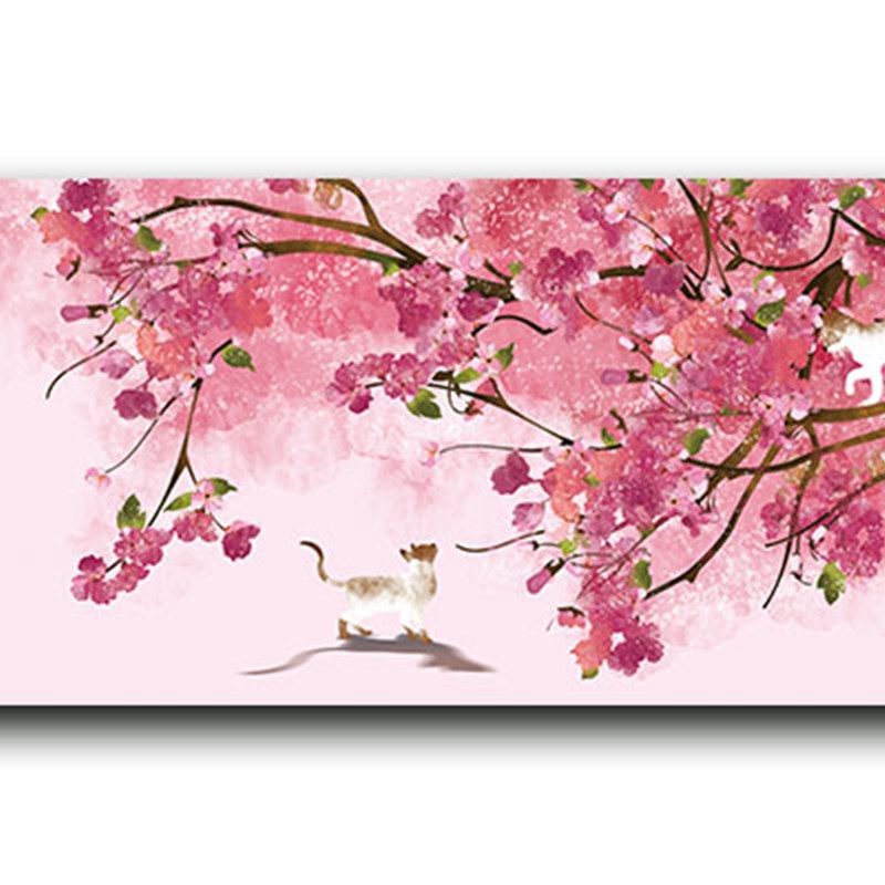 新中式桃花装饰画床头画客厅沙发背景墙可替换自粘防水油画布画心