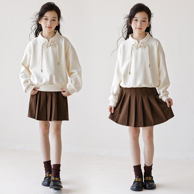 女童秋冬连衣裙大童新中式卫衣加绒一条儿童冬装加厚套装裙中国风