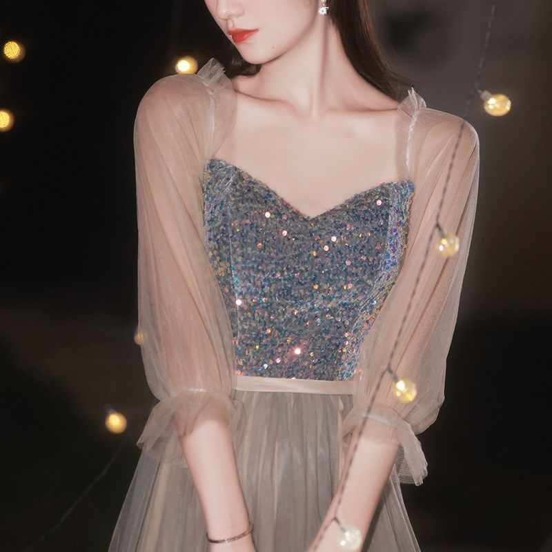 伴娘服女2024新款秋冬显瘦晚礼服小众高级感姐妹服伴娘团裙小个子