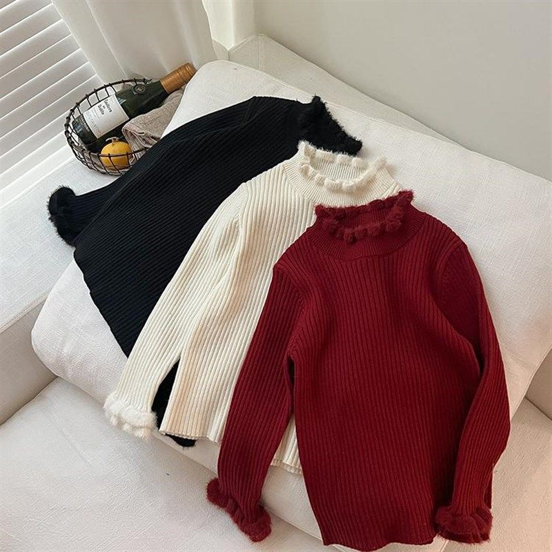 2024冬季新款儿童洋气甜美内搭针织上衣宝宝童装女童甜美花边毛衣,童装/婴儿装/亲子装,T恤,淘宝优惠券,粉丝福利购,淘宝优惠卷