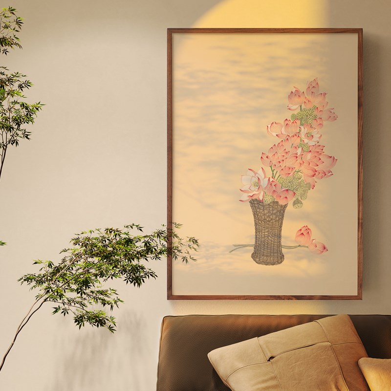 奶油风牡丹花蓝装饰画极简高级感法式中国风小众大幅玄关客厅挂画