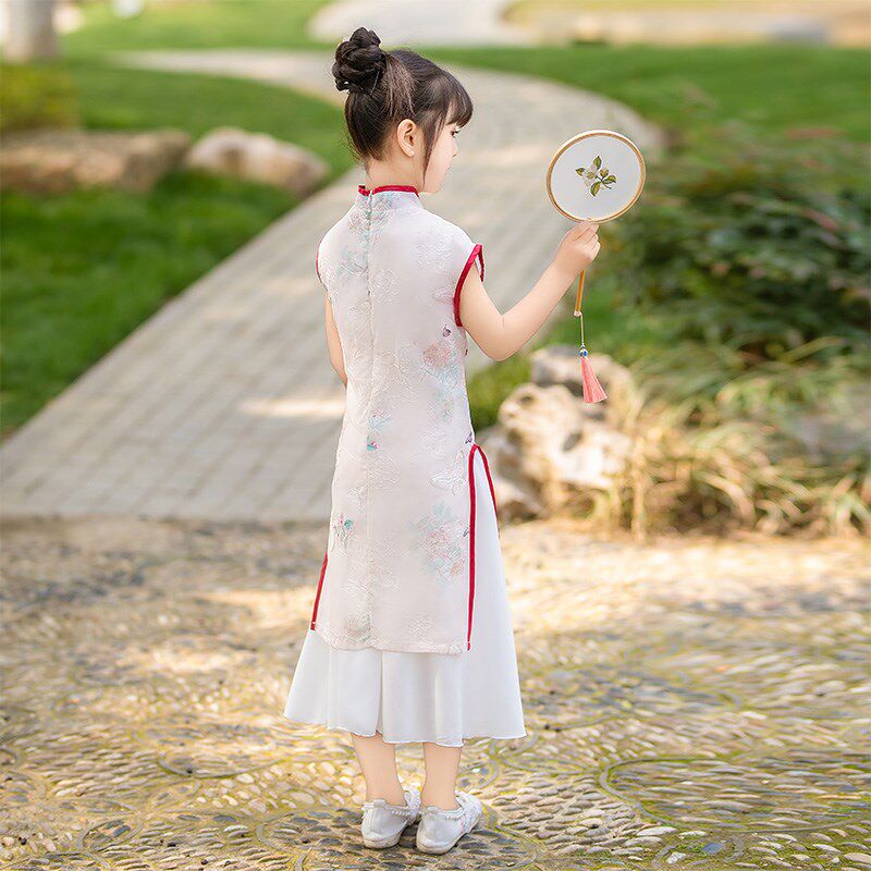 儿童旗袍女童唐装中国风汉服女孩民国裙子夏季宝宝古筝演出服高端