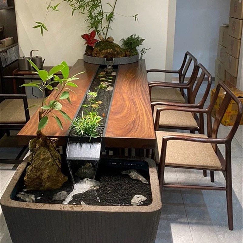 新中式循环流水茶桌禅意养鱼茶台创意生态景观一体实木茶桌椅组合,住宅家具,家用茶台/茶桌,淘宝优惠券,粉丝福利购,淘宝优惠卷