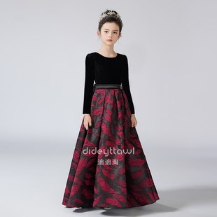 迪迪淘儿童钢琴演奏礼服优雅女童主持人演出服学生演讲表演礼服