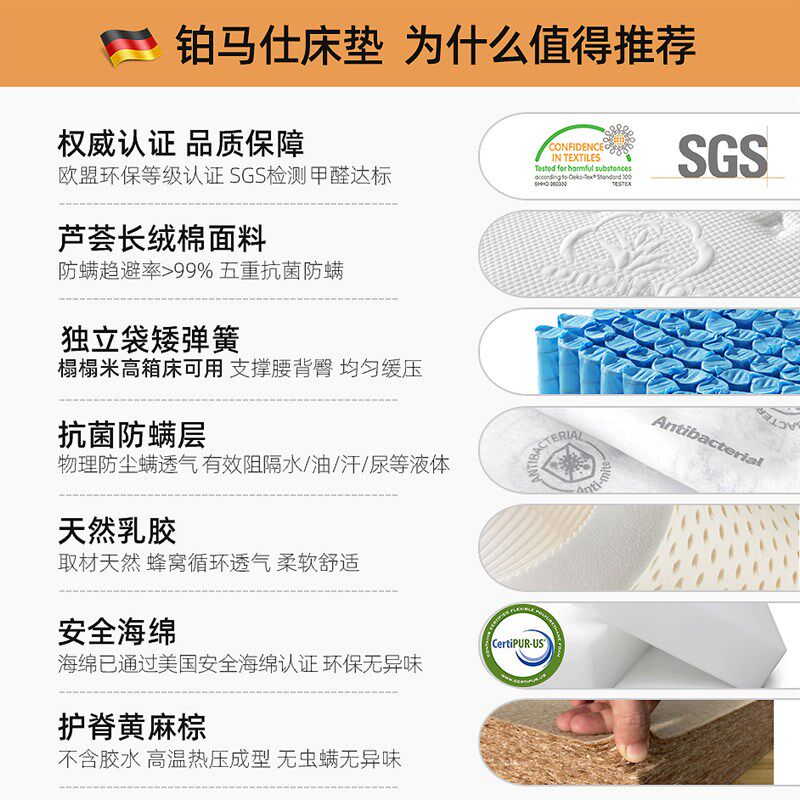 铂马仕10cm厚 独立袋弹簧床垫酒店5cm乳胶软垫席梦思家用高箱床