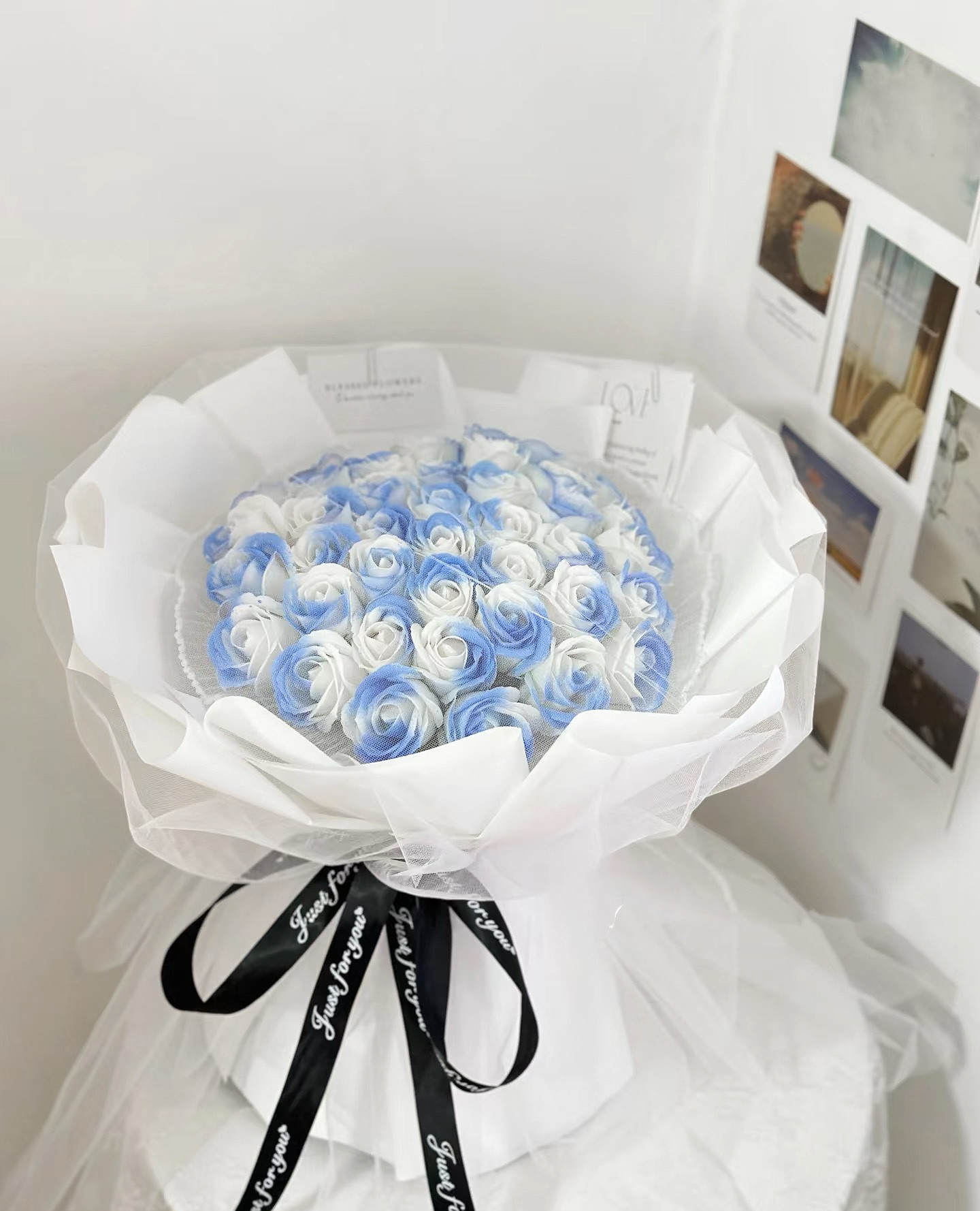 永生玫瑰花束礼物99朵碎冰蓝仿真花香皂花送女友闺蜜生日节日礼品