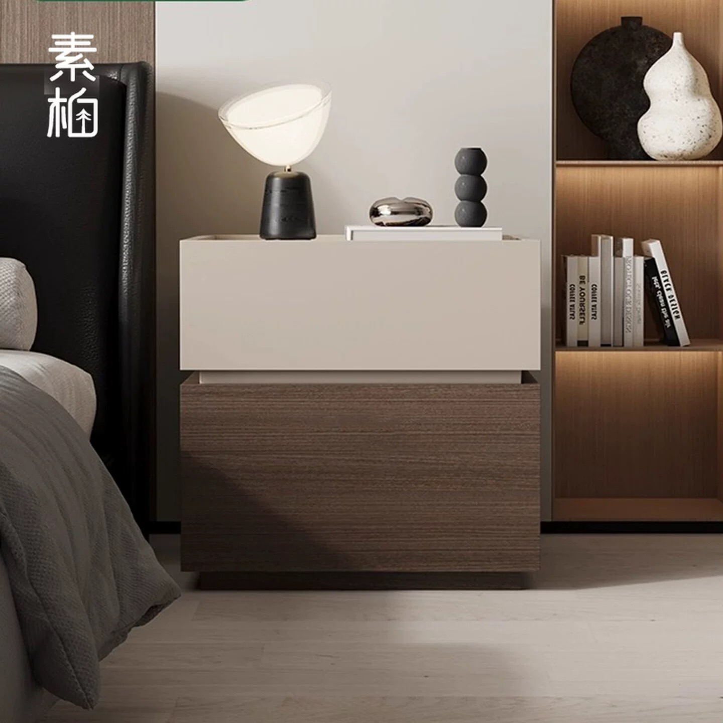 素柏实木床头柜简约现代卧室储物柜小型床头收纳柜床边柜积木柜子
