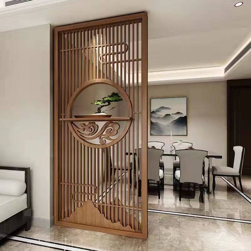 新中式实木屏风玄关隔断酒店客厅入户隔断墙现代简约木质座屏定制