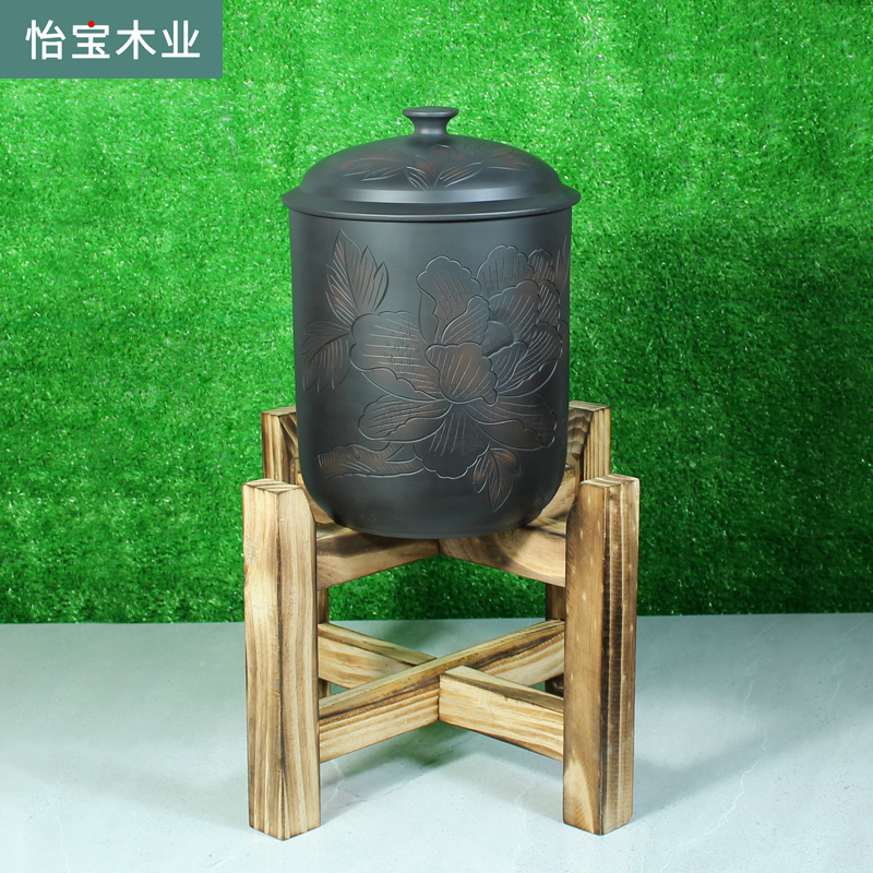 热销古法陶瓷鱼缸底座架子水缸木脚架花盆支架酒坛酒缸木架实木支